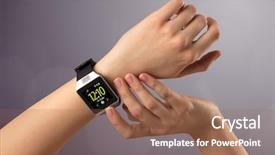  Presentation with smart - Presentation theme enhanced with female hand with smart wristwatch background and a violet colored foreground