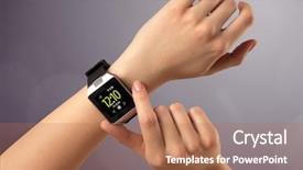  Presentation with smart - Slide set enhanced with female hand with smart wristwatch background and a coral colored foreground