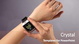  Presentation with smart - Presentation enhanced with female hand with smart wristwatch background and a coral colored foreground