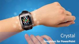  Presentation with smartwatch - Audience pleasing slides consisting of female hand with smartwatch and with application icons on it backdrop and a teal colored foreground