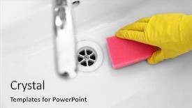  Presentation with cleaning - Beautiful PPT layouts featuring female hand with sponge cleaning backdrop and a white colored foreground