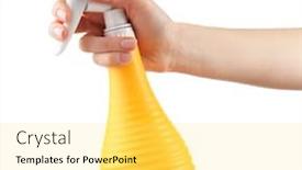  Presentation with sprayer - Theme enhanced with female hand with sprayer isolated on white background and a yellow colored foreground