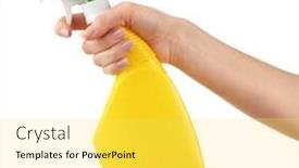  Presentation with sprayer - PPT layouts enhanced with female hand with sprayer isolated on white background and a yellow colored foreground
