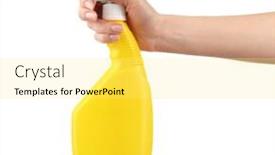  Presentation with sprayer - Cool new PPT layouts with female hand with sprayer isolated on white backdrop and a yellow colored foreground