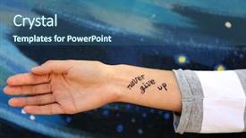  Presentation with tattoo - Colorful presentation enhanced with female hand with tattoo on wall background backdrop and a ocean colored foreground