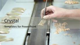  Presentation with pointer - Slide deck having female hand with tweezers gold background and a light gray colored foreground