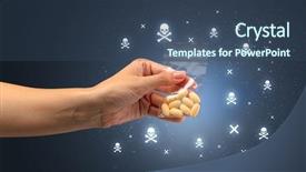  Presentation with illegal drugs - PPT theme having female handing over pills background and a ocean colored foreground