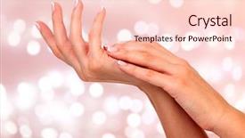  Presentation with female college student for health check up - PPT theme with female hands agsainst an abstract background and a  colored foreground