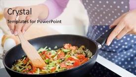  Presentation with cooking - Theme consisting of female hands cooking healthy dinner background and a  colored foreground