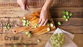  Presentation with brussels - Slides having female hands cutting brussels sprouts background and a coral colored foreground