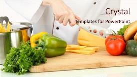  Presentation with white cheese - Cool new PPT theme with female hands cutting cheese isolated on white backdrop and a lemonade colored foreground