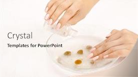 Presentation with cosmetic - Amazing theme having female hands fill salt in the cosmetic bath isolated on a white background backdrop and a cream colored foreground