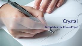  Presentation with employment law - Presentation theme with female hands filling out employment background and a sky blue colored foreground