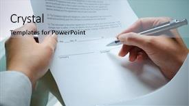  Presentation with employment law - Amazing PPT theme having female hands filling out employment backdrop and a light blue colored foreground