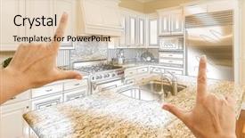  Presentation with kitchen design - Slide set with female hands framing custom kitchen background and a lemonade colored foreground