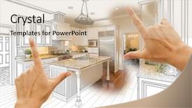  Presentation with kitchen design - Colorful presentation theme enhanced with female hands framing custom kitchen backdrop and a soft green colored foreground