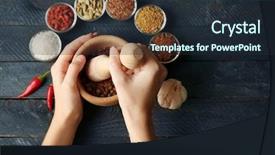  Presentation with mortar - Slides enhanced with female hands grinding spices background and a wine colored foreground