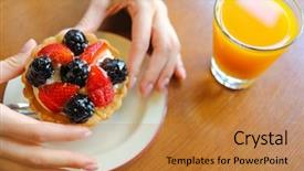  Presentation with berries - Presentation theme having female hands hold cake background and a gold colored foreground