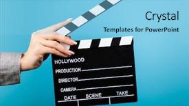  Presentation with patient and nurse holding hands - Audience pleasing presentation design consisting of female hands holding a clapperboard backdrop and a light blue colored foreground