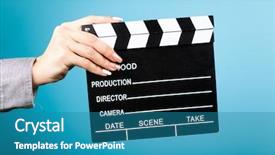  Presentation with hands holding be brave word - Slide set having female hands holding a clapperboard background and a teal colored foreground