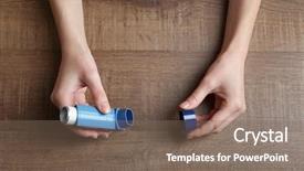  Presentation with holding hands - Beautiful presentation theme featuring female hands holding asthma inhaler backdrop and a violet colored foreground