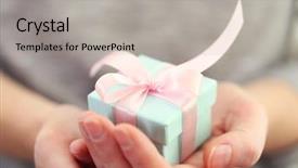  Presentation with satin - Amazing slide set having female hands holding beautiful small gift wrapped with satin ribbon backdrop and a light gray colored foreground