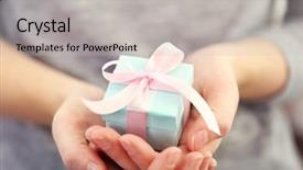  Presentation with satin - PPT layouts featuring female hands holding beautiful small gift wrapped with satin ribbon background and a light gray colored foreground