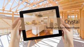  Presentation with hands holding black tablet - Amazing PPT theme having female hands holding computer tablet backdrop and a coral colored foreground