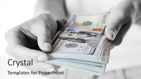  Presentation with cartoon kids holding hands - Cool new PPT layouts with female hands holding dollars closeup backdrop and a light gray colored foreground