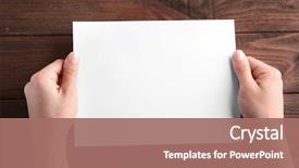  Presentation with cutout paper people standing around globe holding hands - Beautiful presentation theme featuring female hands holding empty paper backdrop and a coral colored foreground