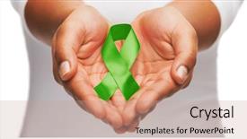  Presentation with transplant - Cool new PPT theme with female hands holding green organ backdrop and a coral colored foreground