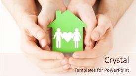  Presentation with family values - Slide set having female hands holding green paper background and a lemonade colored foreground