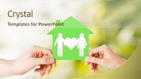  Presentation with green real estate - Slide set enhanced with female hands holding green paper background and a  colored foreground