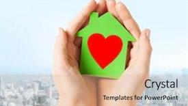  Presentation with green real estate - Amazing presentation design having female hands holding green paper backdrop and a coral colored foreground