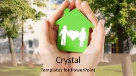  Presentation with green real estate - Colorful presentation enhanced with female hands holding green paper backdrop and a  colored foreground