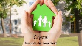  Presentation with green real estate - Beautiful PPT layouts featuring female hands holding green paper backdrop and a coral colored foreground