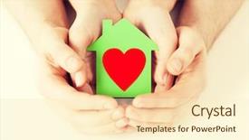  Presentation with green real estate - Colorful PPT theme enhanced with female hands holding green paper backdrop and a cream colored foreground