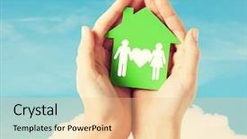  Presentation with green real estate - Slide set featuring female hands holding green paper background and a  colored foreground