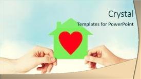  Presentation with green real estate - Presentation theme enhanced with female hands holding green paper background and a cool aqua colored foreground