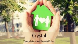  Presentation with green real estate - Colorful presentation theme enhanced with female hands holding green paper backdrop and a  colored foreground