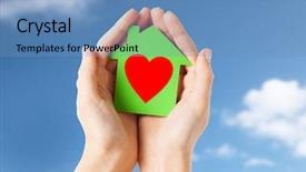  Presentation with green real estate - PPT theme featuring female hands holding green paper background and a teal colored foreground