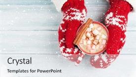  Presentation with hot chocolate - PPT layouts with female hands holding hot chocolate background and a sky blue colored foreground