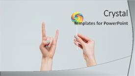  Presentation with lollipop - Audience pleasing slides consisting of female hands holding lollipop and showing devil sign isolated on a white background backdrop and a light gray colored foreground