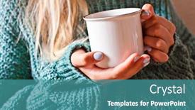  Presentation with hot tea - PPT layouts consisting of female-hands-holding-mug background and a teal colored foreground