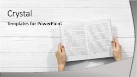  Presentation with hands holding - Cool new presentation theme with female hands holding opened book backdrop and a white colored foreground