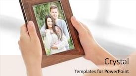  Presentation with holding hands - Theme enhanced with female hands holding photo frame background and a coral colored foreground