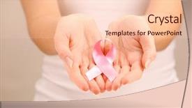  Presentation with pink ribbon hands - Slide set featuring female hands holding pink ribbon background and a lemonade colored foreground