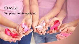  Presentation with hands holding - Slide deck enhanced with female hands holding pink ribbons background and a lemonade colored foreground