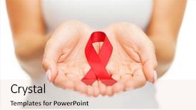  Presentation with red ribbon hiv - Presentation design with female hands holding red aids background and a lemonade colored foreground