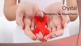  Presentation with hands holding - Colorful presentation theme enhanced with female hands holding red ribbon backdrop and a coral colored foreground